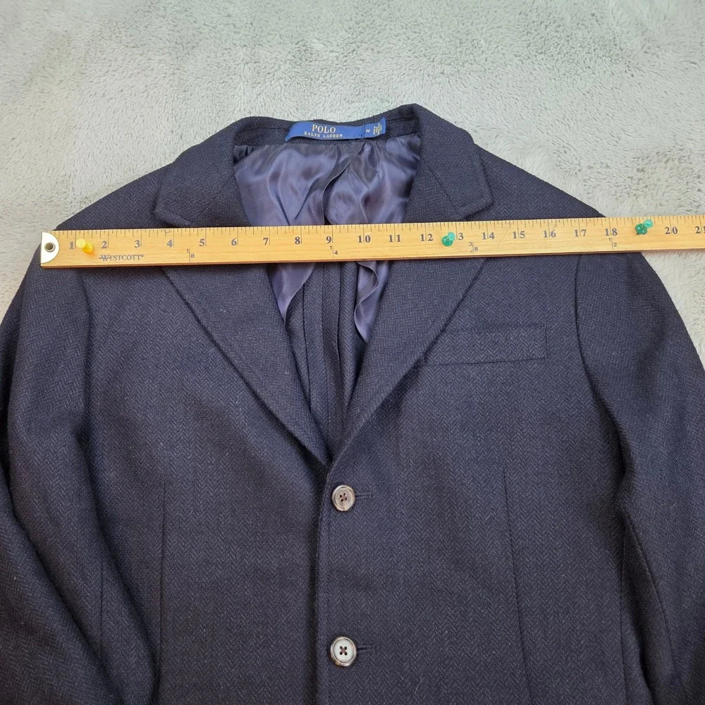 Polo Ralph Lauren Wool Blend Blazer Mens M Herringbone 3-Button Sport Coat Navy‎
